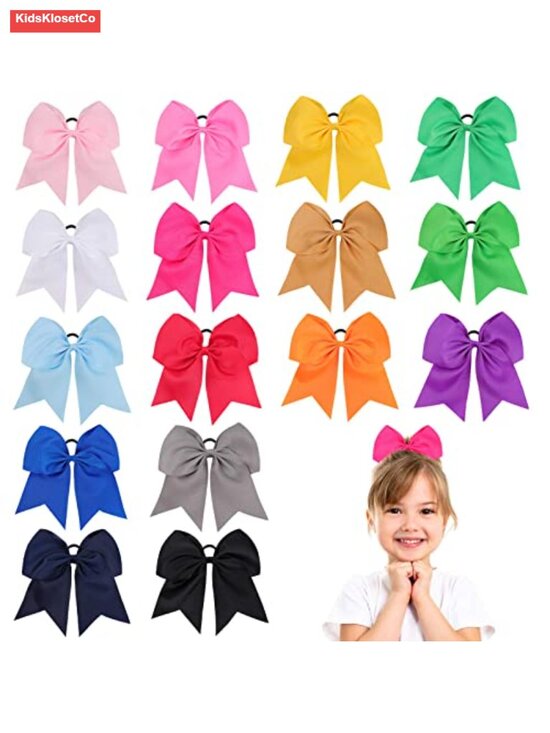 Accessories - Large 8in Cheer Hair Bows - 16 Pack Handmade Grosgrain Ribbon Ponytail Holders